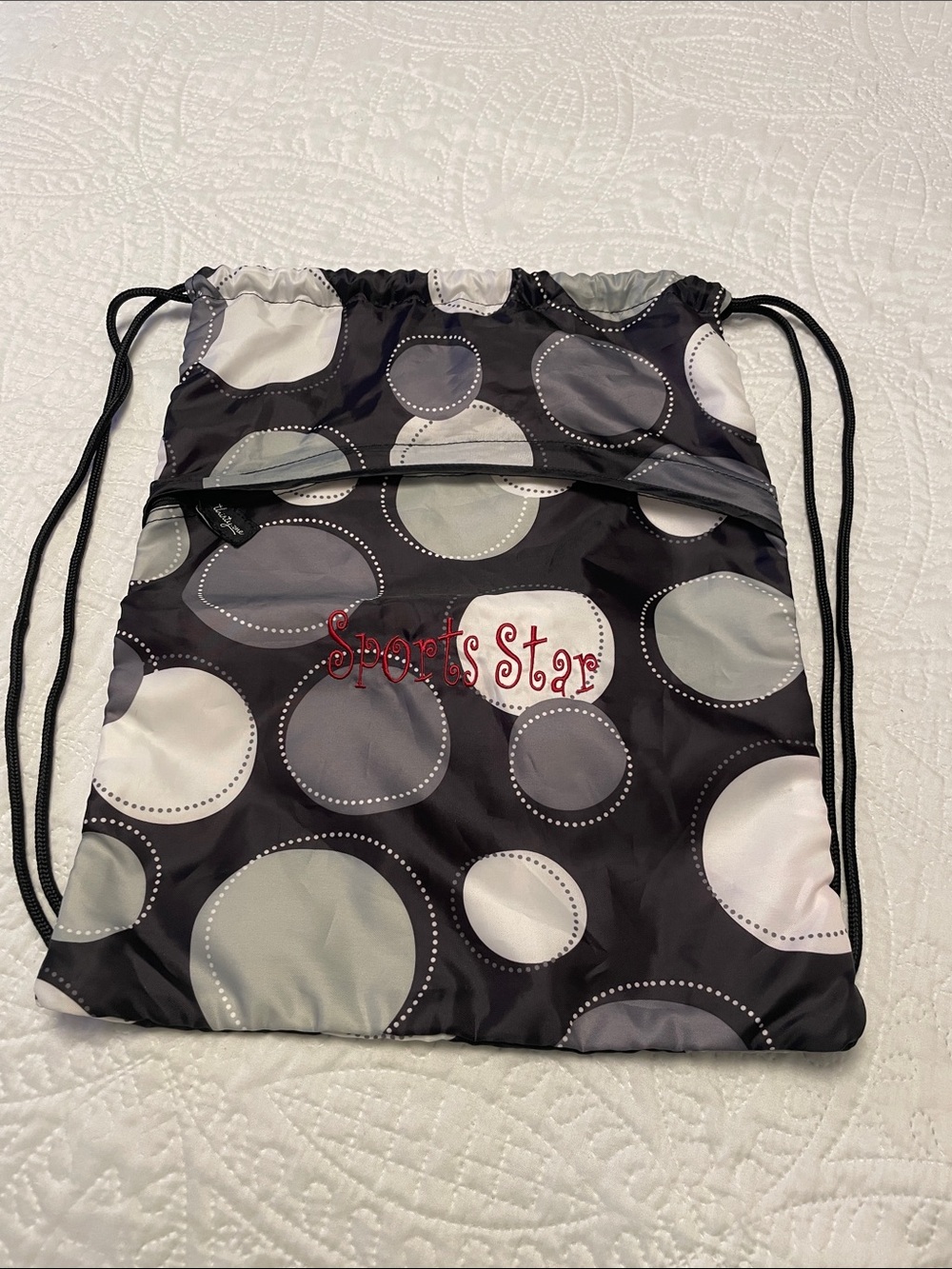 Thirty-One CINCH SAC SACK Drawstring Backpack Dot Pattern SPORTS STAR Embroider
